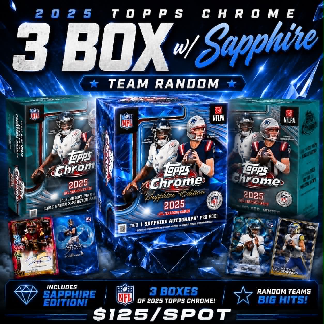 GB5274 NFL 3 BOX w/ 2025 TOPPS CHROME SAPPHIRE